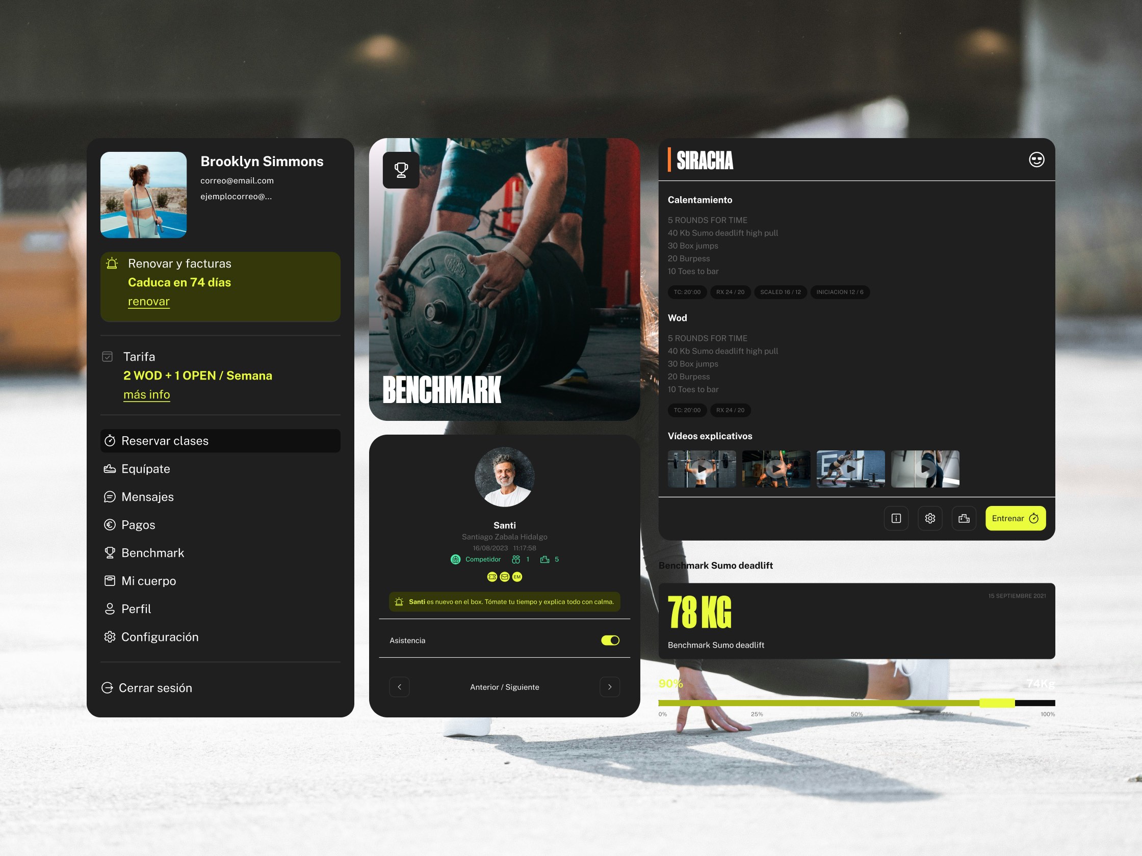 Diseño UI ux APP para Wodbuster plataforma digital para gestión de centros deportivos